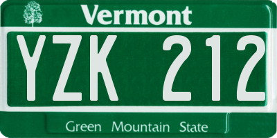 VT license plate YZK212