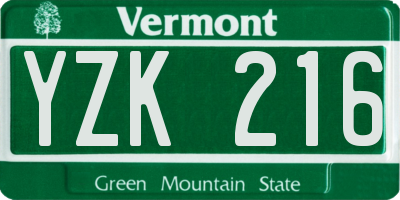 VT license plate YZK216
