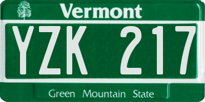 VT license plate YZK217
