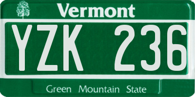 VT license plate YZK236