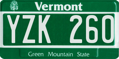VT license plate YZK260