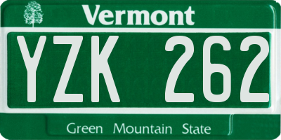 VT license plate YZK262