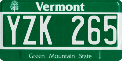 VT license plate YZK265