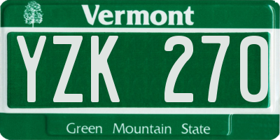VT license plate YZK270