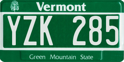 VT license plate YZK285