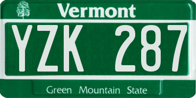 VT license plate YZK287