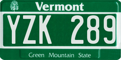 VT license plate YZK289