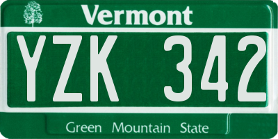 VT license plate YZK342