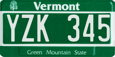 VT license plate YZK345