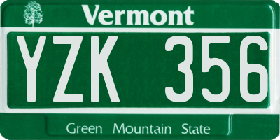 VT license plate YZK356