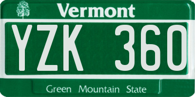 VT license plate YZK360