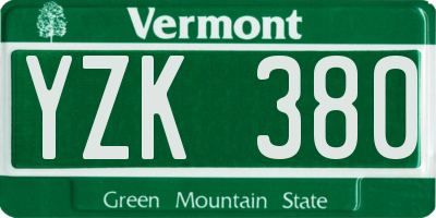 VT license plate YZK380