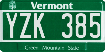 VT license plate YZK385