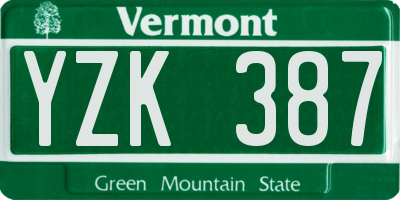VT license plate YZK387