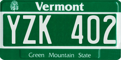 VT license plate YZK402