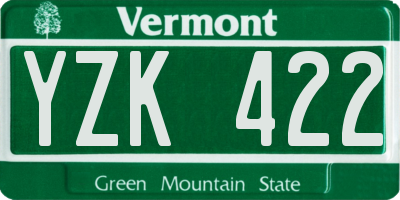 VT license plate YZK422