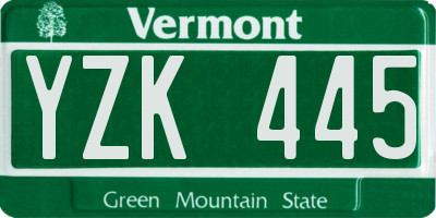 VT license plate YZK445
