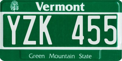 VT license plate YZK455