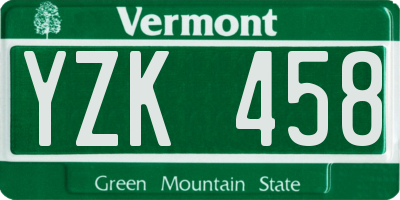 VT license plate YZK458