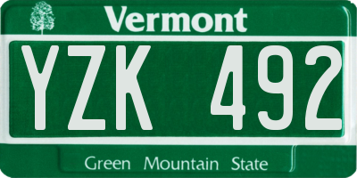 VT license plate YZK492