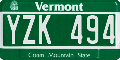 VT license plate YZK494