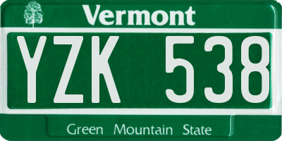 VT license plate YZK538