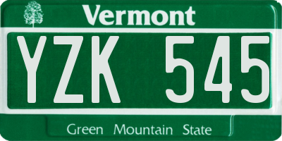 VT license plate YZK545