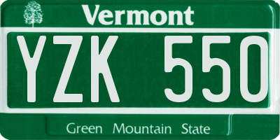 VT license plate YZK550