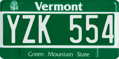 VT license plate YZK554