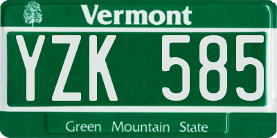 VT license plate YZK585