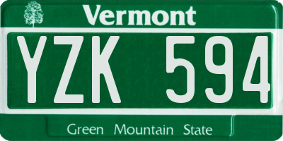 VT license plate YZK594