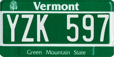 VT license plate YZK597