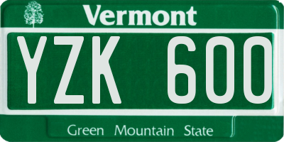 VT license plate YZK600