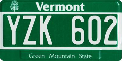 VT license plate YZK602