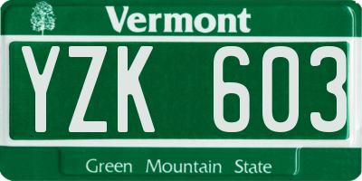 VT license plate YZK603