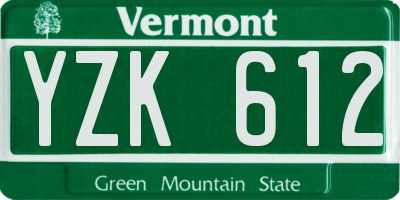 VT license plate YZK612