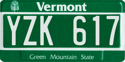 VT license plate YZK617