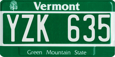 VT license plate YZK635