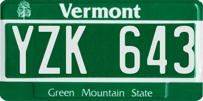 VT license plate YZK643