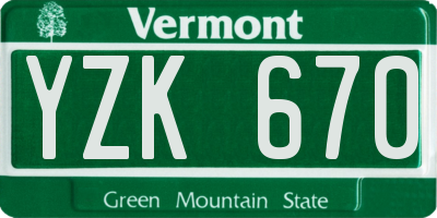 VT license plate YZK670