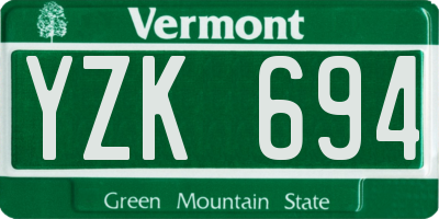 VT license plate YZK694
