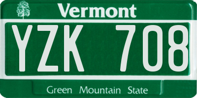 VT license plate YZK708