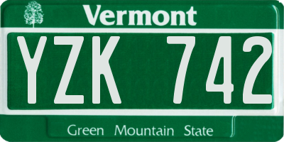 VT license plate YZK742