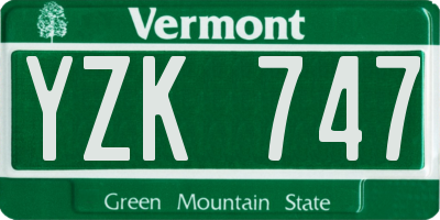 VT license plate YZK747