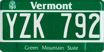 VT license plate YZK792