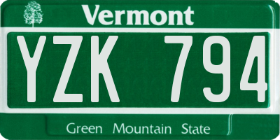 VT license plate YZK794