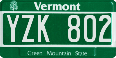 VT license plate YZK802