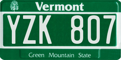 VT license plate YZK807