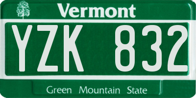 VT license plate YZK832