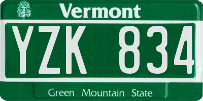 VT license plate YZK834